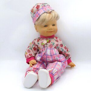 Famosa Expressions Doll 1995 Press Tummy Blonde Blue Eyes Pink Outfit Hat 16"